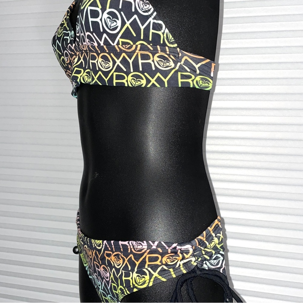 ROXY Logo 2-piece halter swimsuit bikini Multicolor Womens Small S - Picture 2 of 6